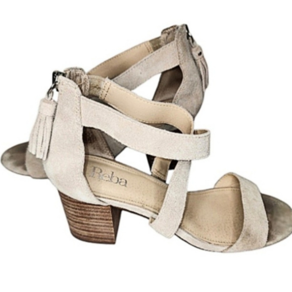 Reba Cream Suede Block Heel Sandals with Tassel Size 7